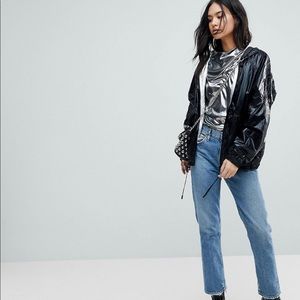 Blank NYC Reversible Zip Up Rain Jacket- Silver and Black- S